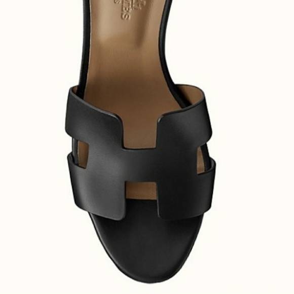 Hermes Shoes - Hermes Legend Sandal Wedges Black Calflskin